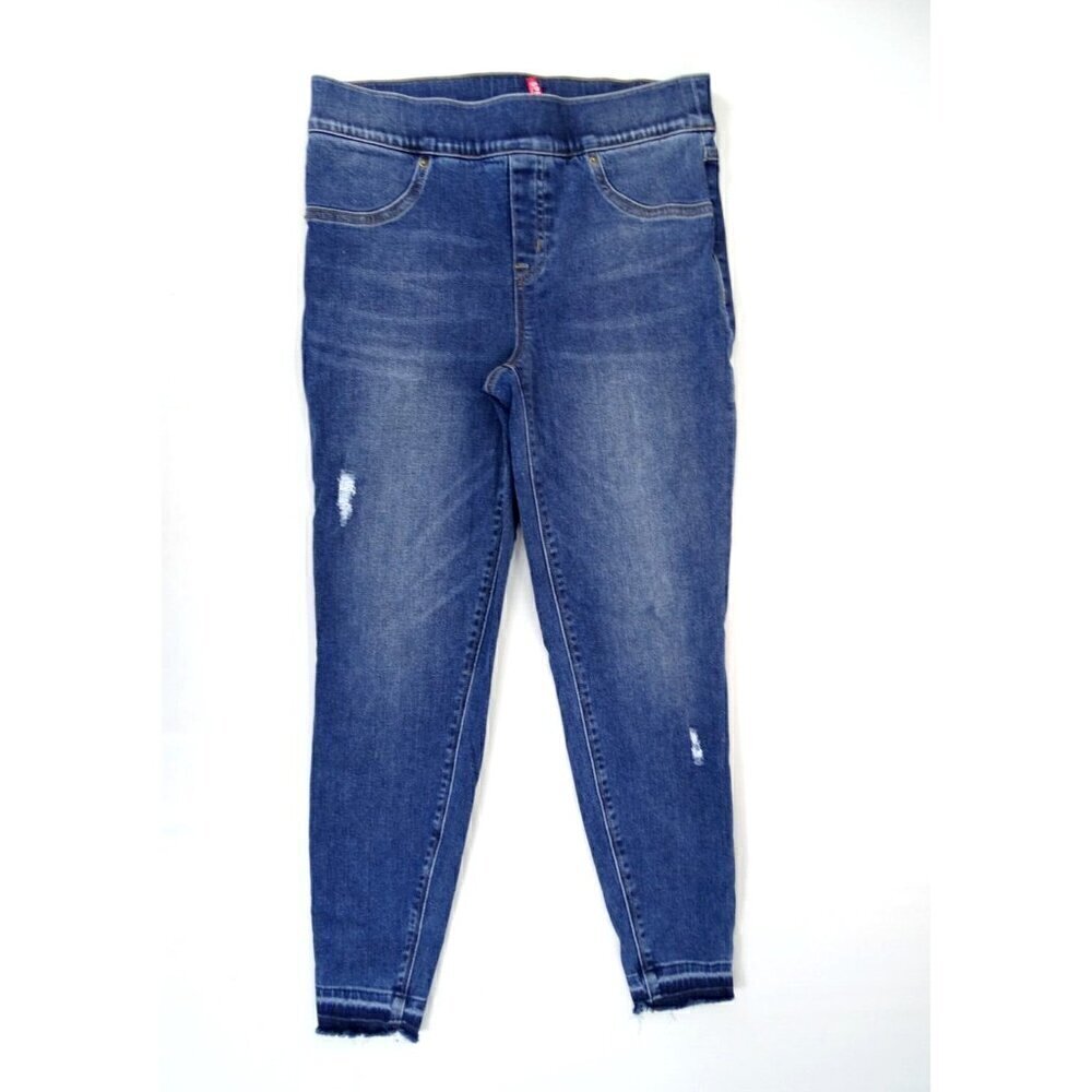 Spanx Jean-ish Ankle Leggings Women M/P Blue Distressed Raw Hem Shaping 20247P